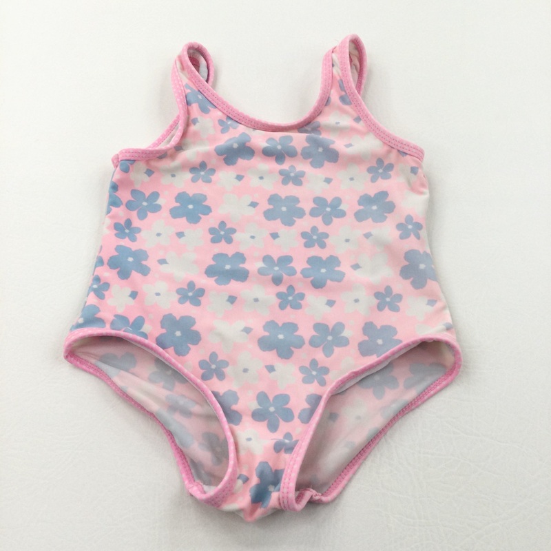 Flowers Pink, Blue & White Swimming Costume - Girls 3-4 Years