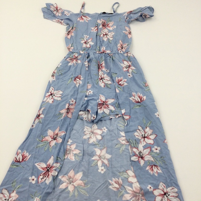 Flowers Pink & White Cotton Playsuit with Attached Half Skirt - Girls 9-10 Years