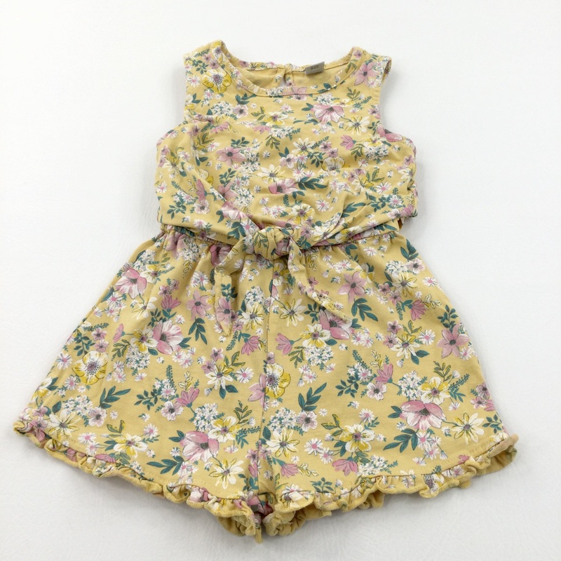 Flowers Yellow & Pink Jersey Playsuit - Girls 3-4 Years