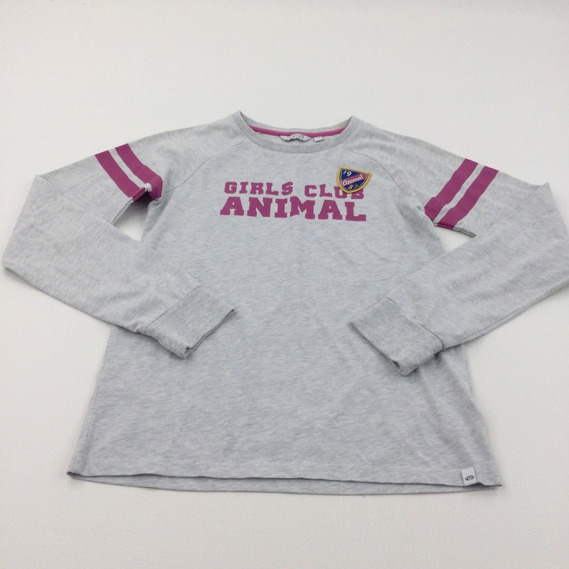 'Girls Club Animal' Grey & Mauve Long Sleeve Top - Girls 11-12 Years