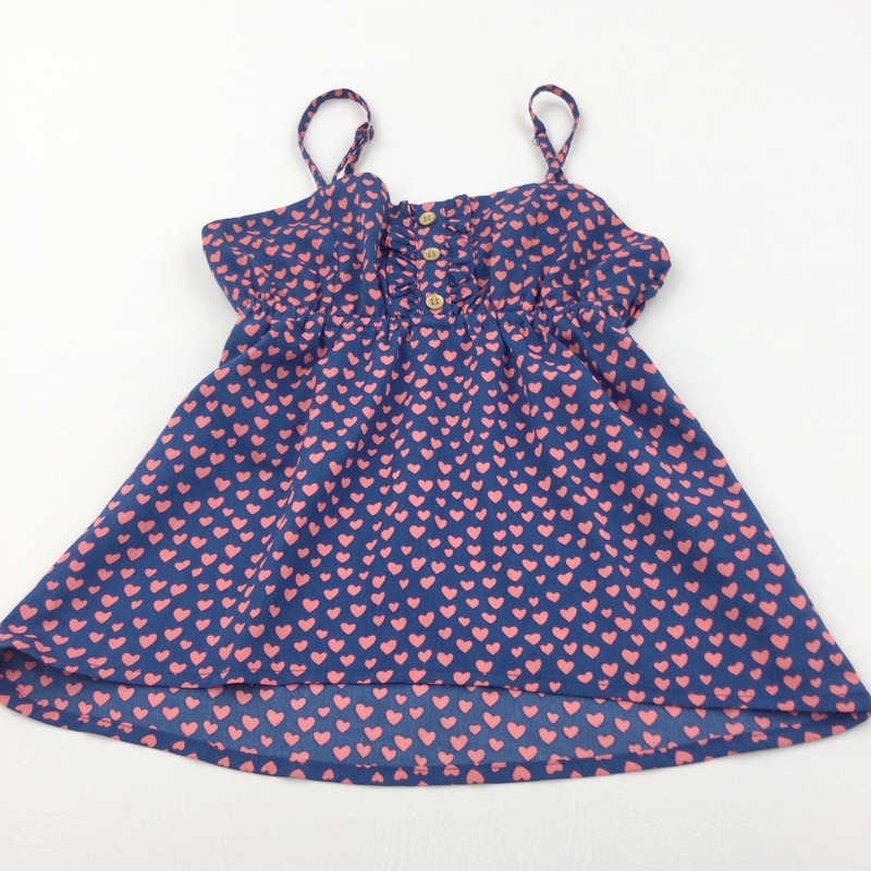 Hearts Pink & Blue Polyester Sleeveless Blouse - Girls 7-8 Years