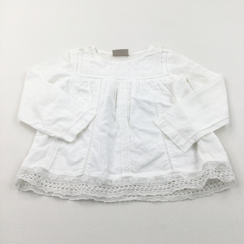 Lace Detail White Cotton Blouse - Girls 3 Years