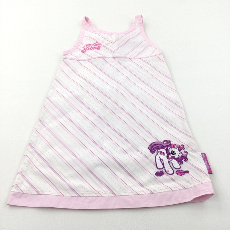 'My Little Pony' Embroidered Pink & White Cotton Sun Dress - Girls 2-3 Years