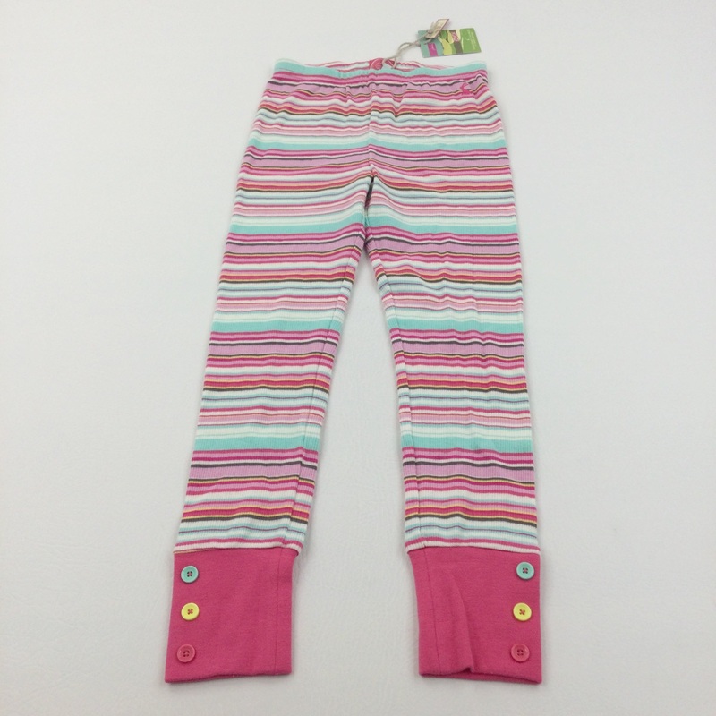 **NEW** Pink, Cream & Mint Green Striped Leggings - Girls 6-7 Years