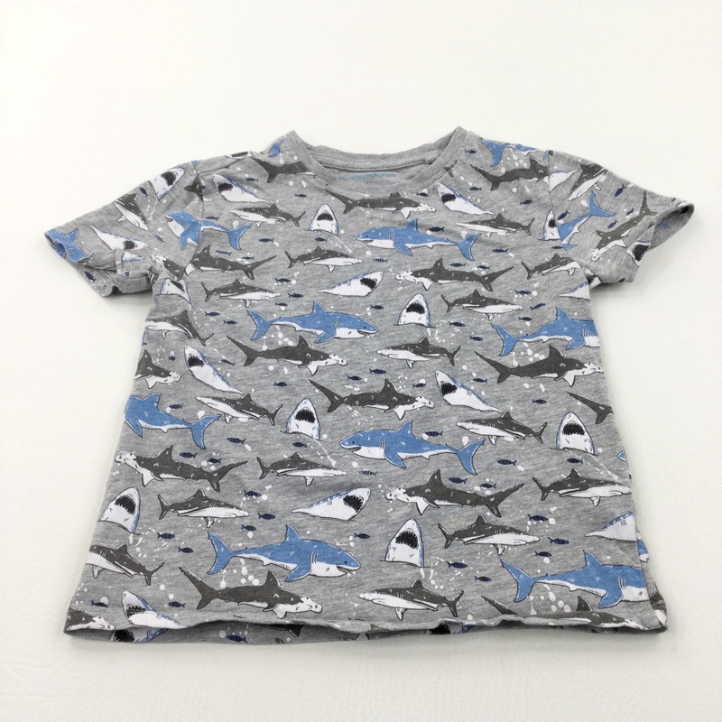 Sharks Grey & Blue T-Shirt - Boys 3-4 Years