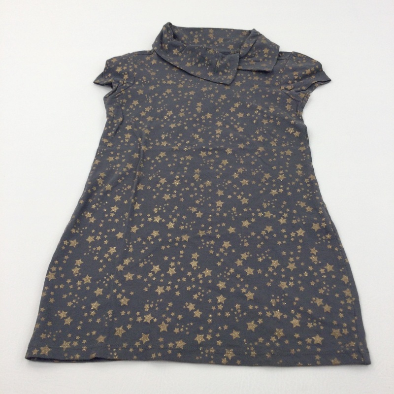 Sparkly Stars Gold & Grey Jersey Tunic Top with Collar - Girls 7-8 Years