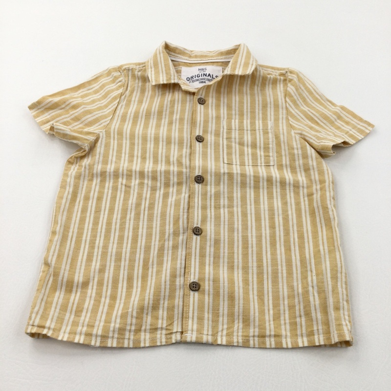 Yellow & White Striped Cotton Shirt - Boys 3-4 Years
