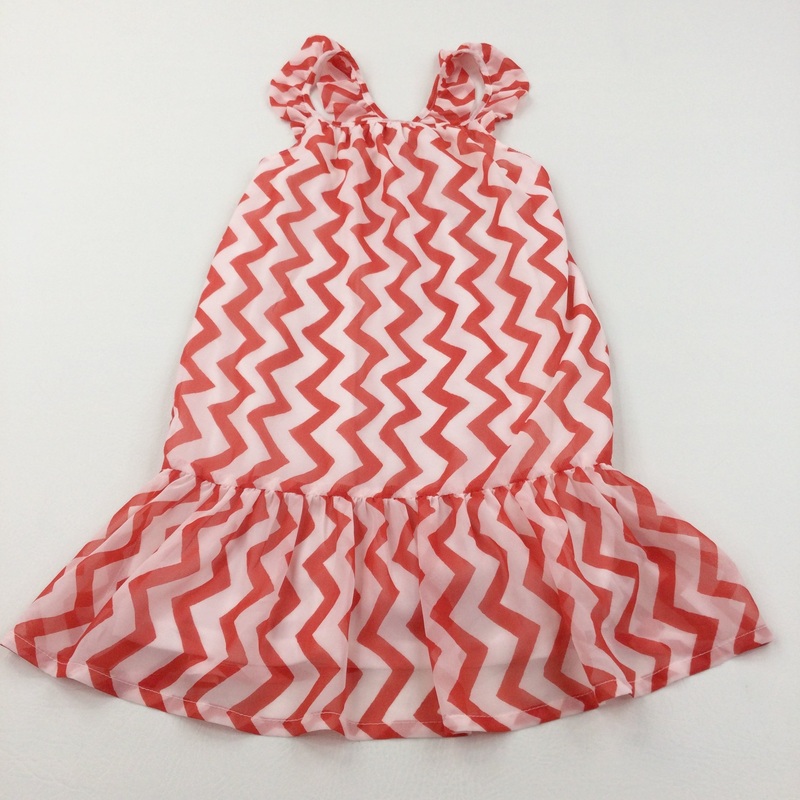 Zig Zags Red & White Layered Polyester Party Dress - Girls 6-7 Years