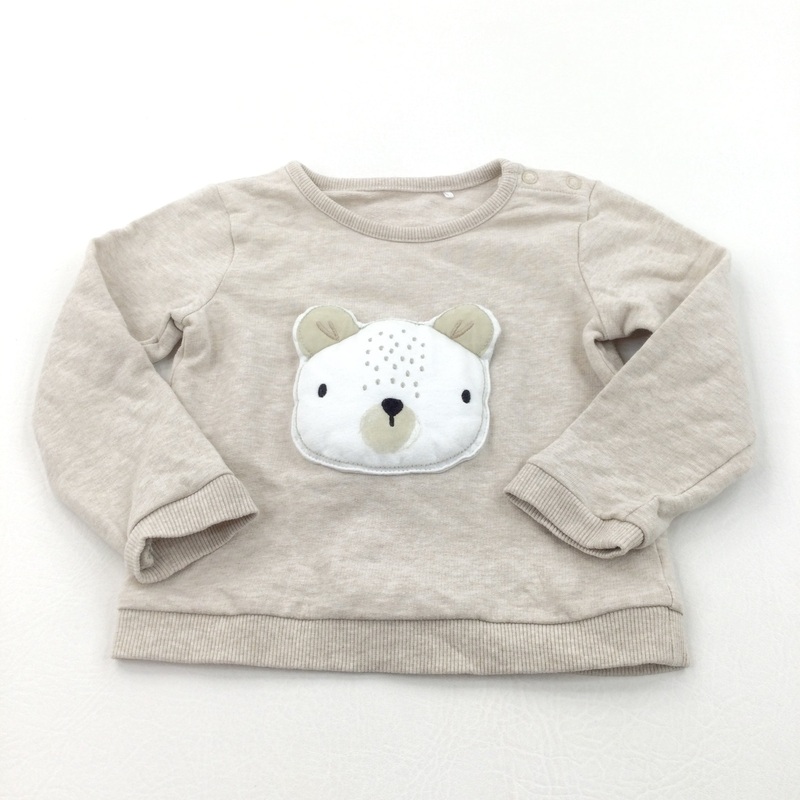 Appliqued Bear Face Oatmeal Lightweight Sweatshirt - Boys 12-18 Months