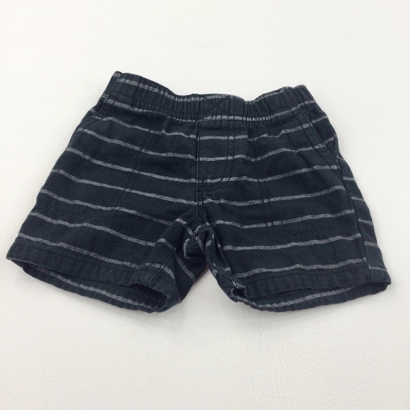 Black & Grey Striped Cotton Shorts - Boys 18 Months