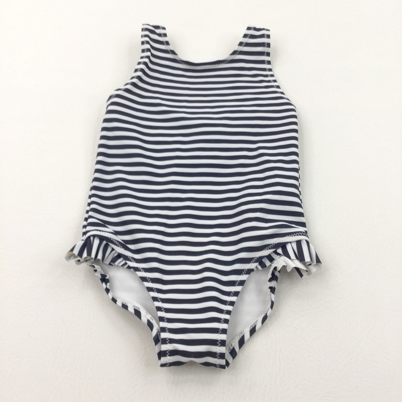 Black & White Striped Swimming Costume - Girls 9-12 Months
