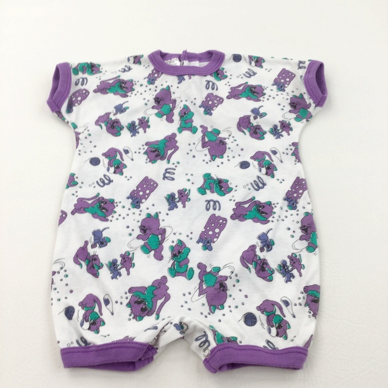Cats Purple, Green & White Jersey Romper - Girls 12-18 Months