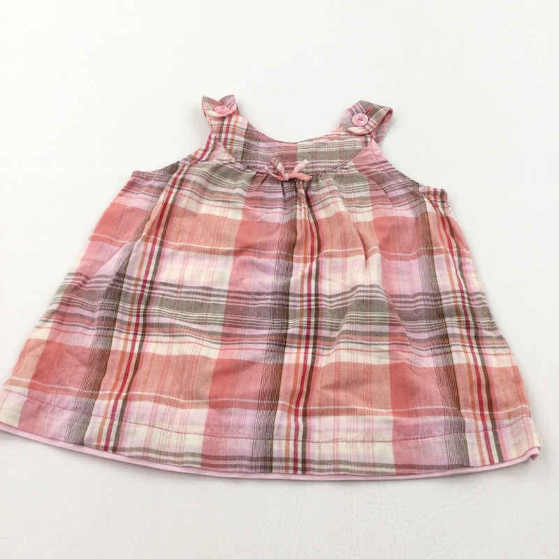 Checked Orange, Pink & Cream Sleeveless Cotton Blouse - Girls 9-12 Months