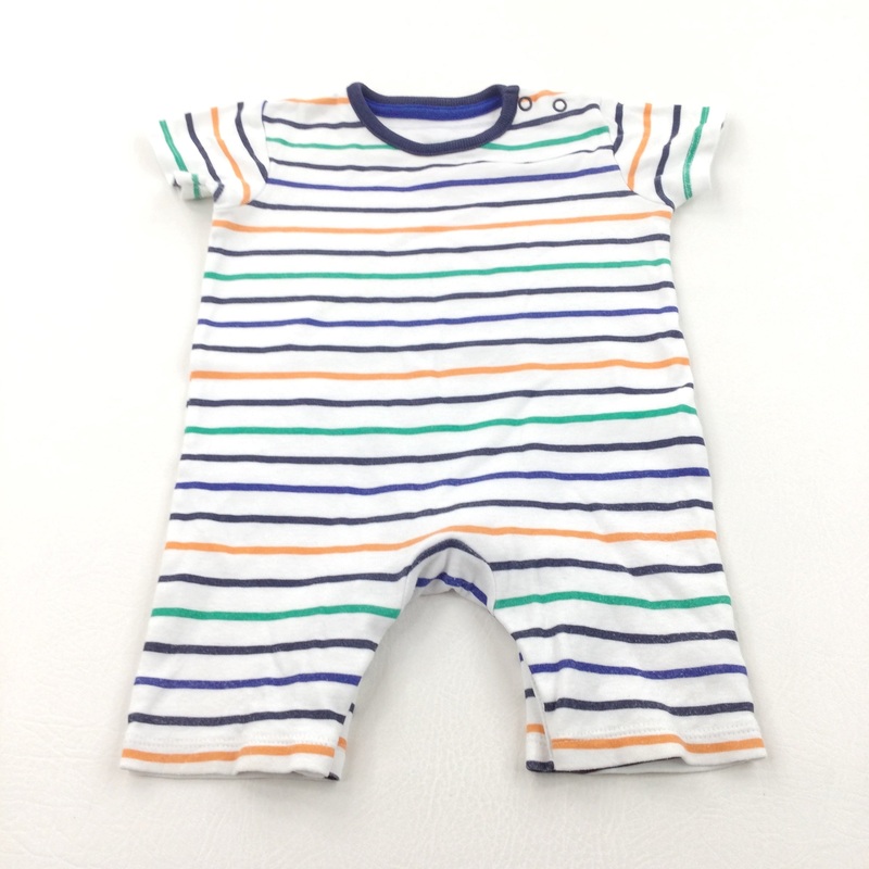 Colourful Stripes White & Navy Jersey Romper - Boys 9-12 Months