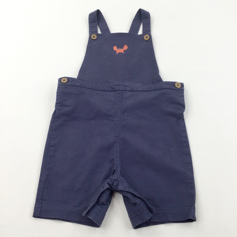 Crab Embroidered Navy Cotton Twill Short Dungarees - Boys 18-24 Months