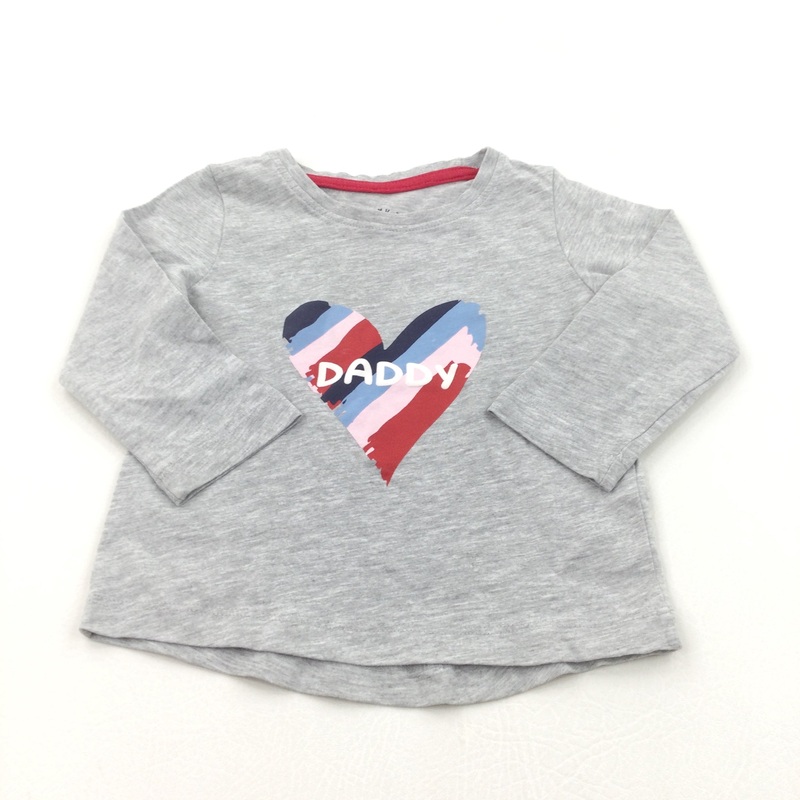 'Daddy' Striped Heart Grey Long Sleeve Top - Girls 9-12 Months