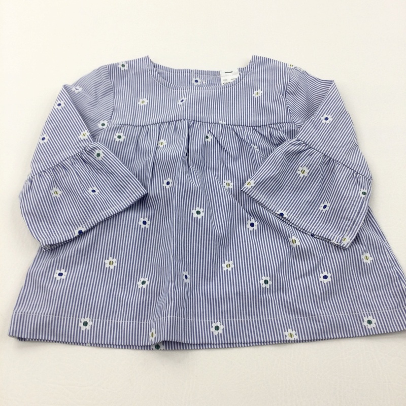 Flowers Blue & White Striped Cotton Blouse - Girls 18 Months