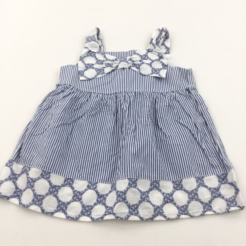 Flowers & Spots Navy & White Cotton Sleeveless Tunic Blouse - Girls 9-12 Months
