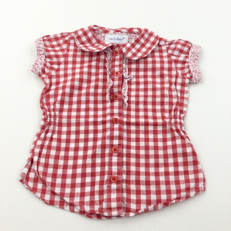 Frill Detail Red & White Checked Cotton Bloue - Girls 9-12 Months