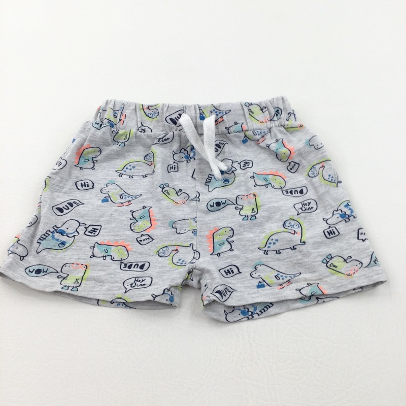'Hi Dude' Monsters Grey Lightweight Jersey Shorts - Boys 9-12 Months