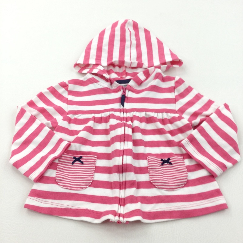 Pink & White Striped Lightweight Zip Up Hoodie Sweatshirt - Girls 12-18 Months