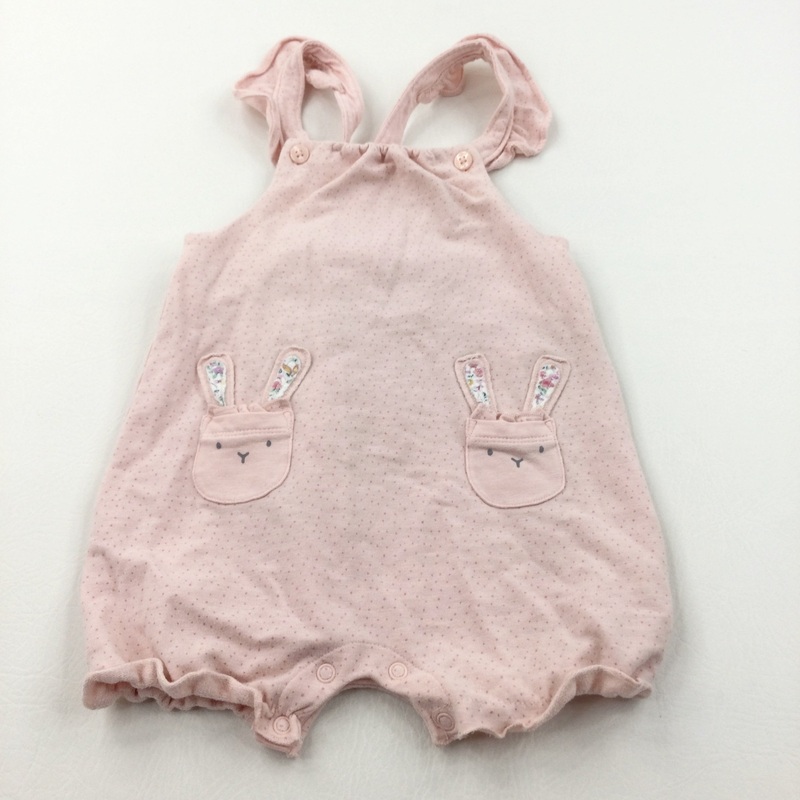Rabbit Pockets Pink Spotty Short Jersey Dungarees - Girls 18-24 Months