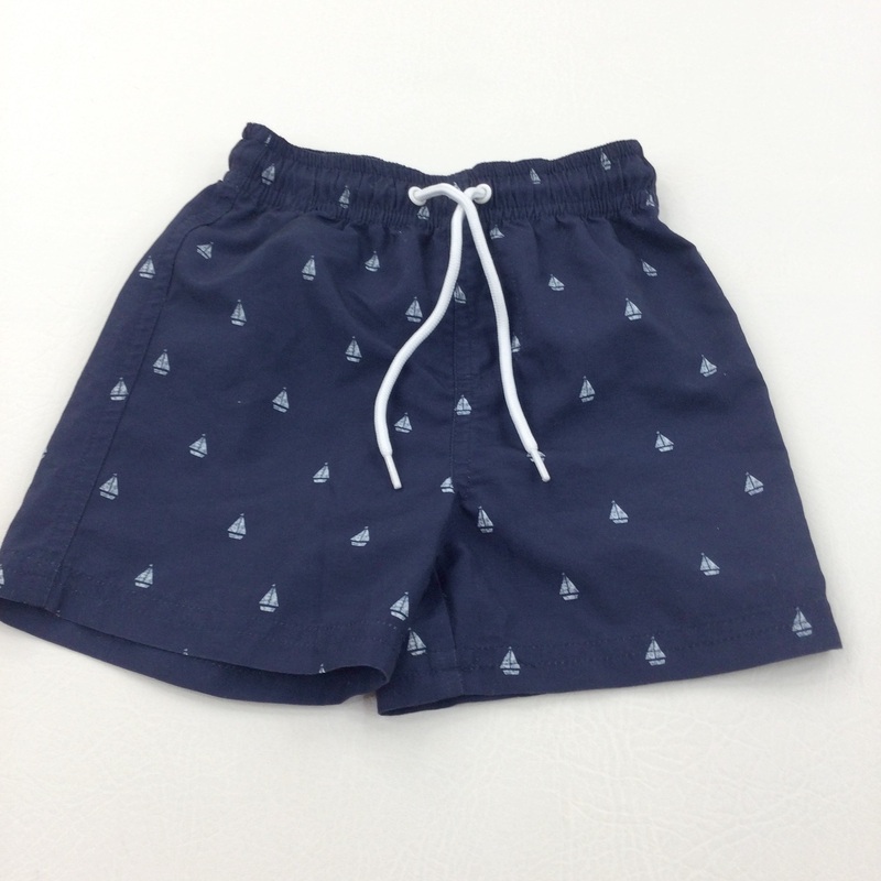 Sailing Boats Navy & White Swimming Shorts - Boys 12-18 Months