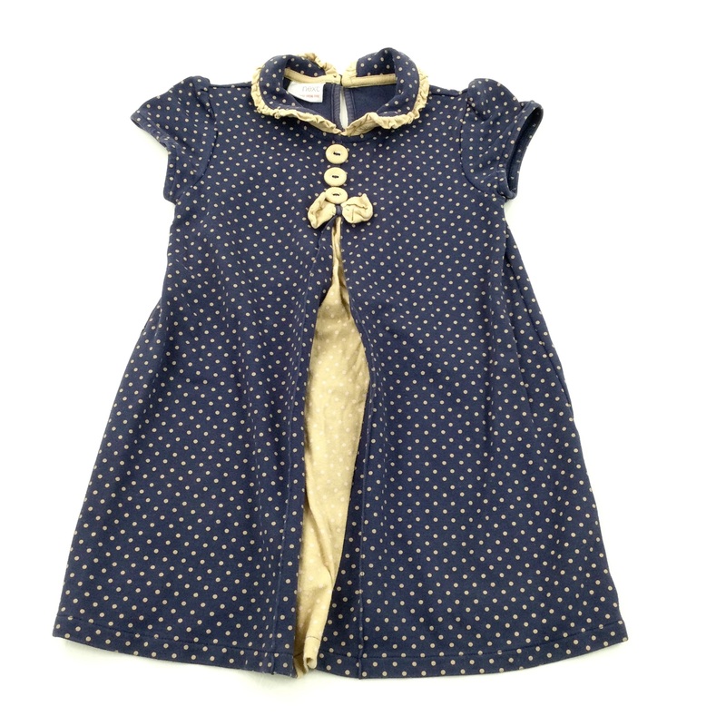 Spotty Navy & Light Brown Jersey Dress with Collar - Girls 4-5 Years