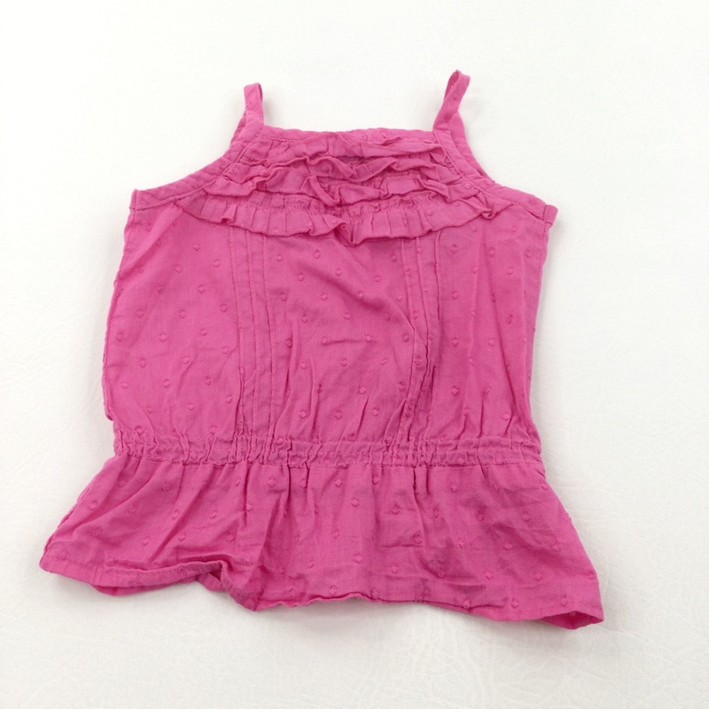 Spotty Textured Pink Sleeveless Cotton Blouse - Girls 9-12 Months