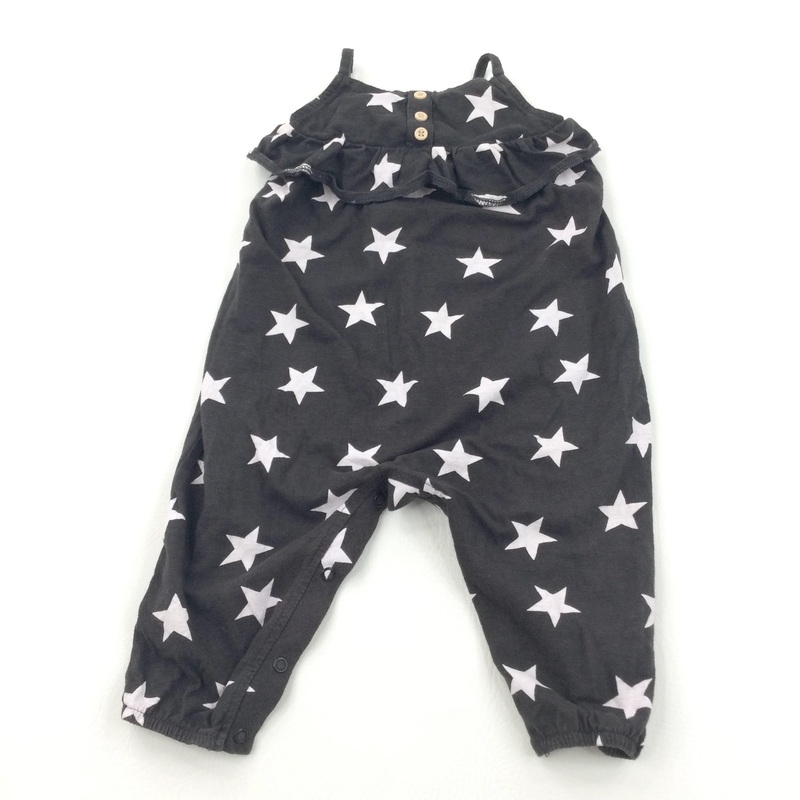 Stars Black & White Lightweight Jersey Jumpsuit - Girls 9-12 Months