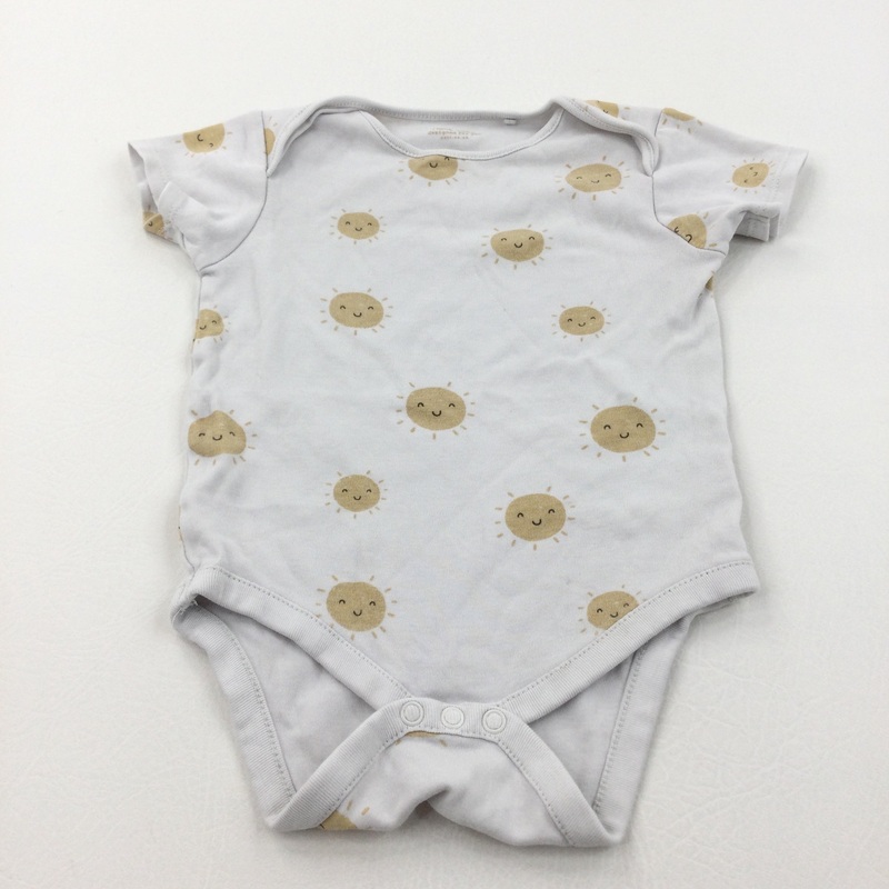 Sunny Faces White & Beige Short Sleeve Bodysuit - Boys 12-18 Months