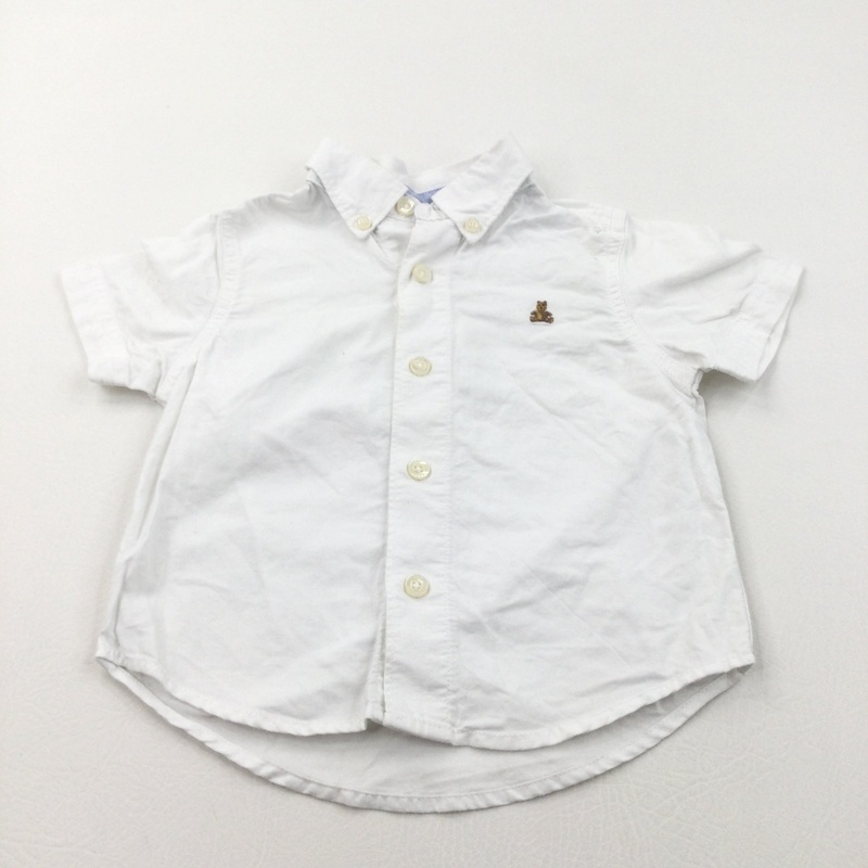 Teddy Bear Motif White Cotton Shirt - Boys 12-18 Months