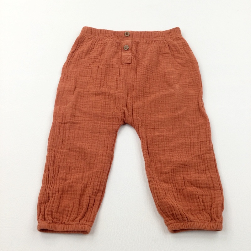 Textured Burnt Orange Lightweight Cotton Trousers - Boys 12-18 Months
