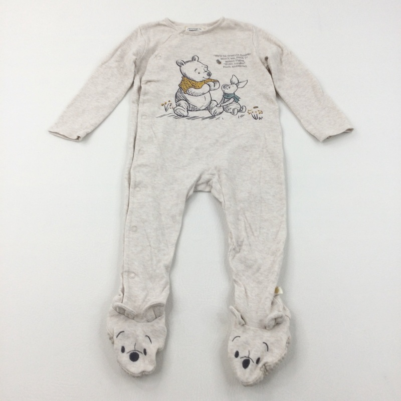 'We'll Be Friends Forever' Winnie The Pooh & Piglet Oatmeal Babygrow with Non-Slip Feet - Boys 12-18 Months