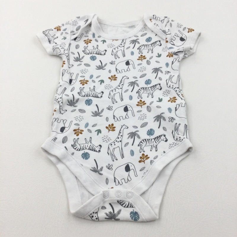 Wild Animals Grey, Blue & White Short Sleeve Bodysuit - Boys 12-18 Months