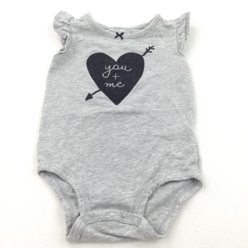 'You & Me' Glittery Heart Grey Short Sleeve Bodysuit - Girls 18 Months