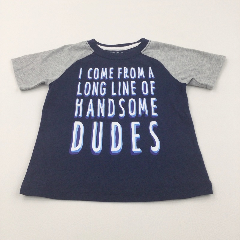 'A Long Line Of Handsome Dudes' Navy & Grey T-Shirt - Boys 3 Years