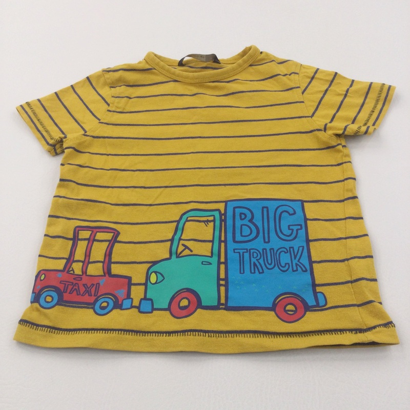 'Big Truck' Vehicles Mustard Yellow & Blue Striped T-Shirt - Boys 2-3 Years