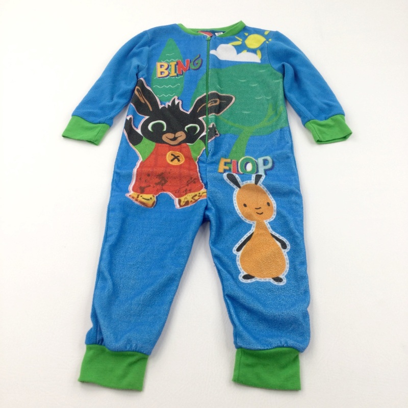 'Bing, Flop' Bing Bunny Blue & Green Fleece Onesie - Boys 2-3 Years
