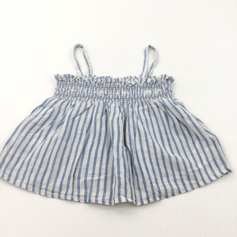 Blue & Cream Striped Sleeveless Cotton Blouse - Girls 2-3 Years