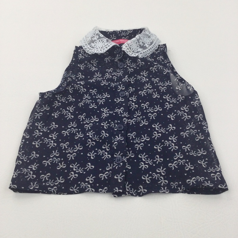 Bows Navy Sheer Sleeveless Blouse with Lacey Collar - Girls 2-3 Years