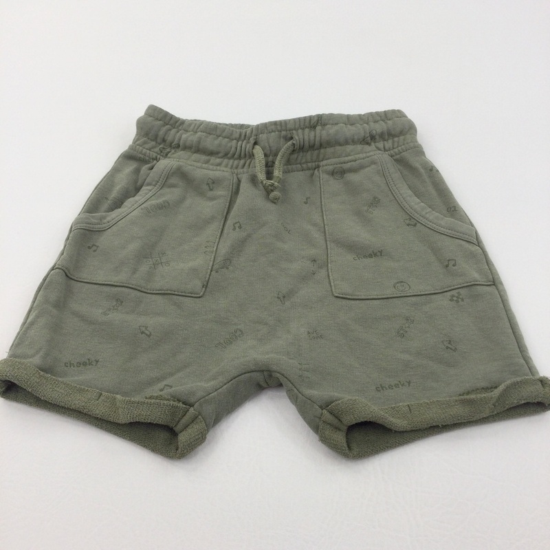 'Cheeky, Cool' Graphics Khaki Green Kersey Shorts - Boys 3-4 Years
