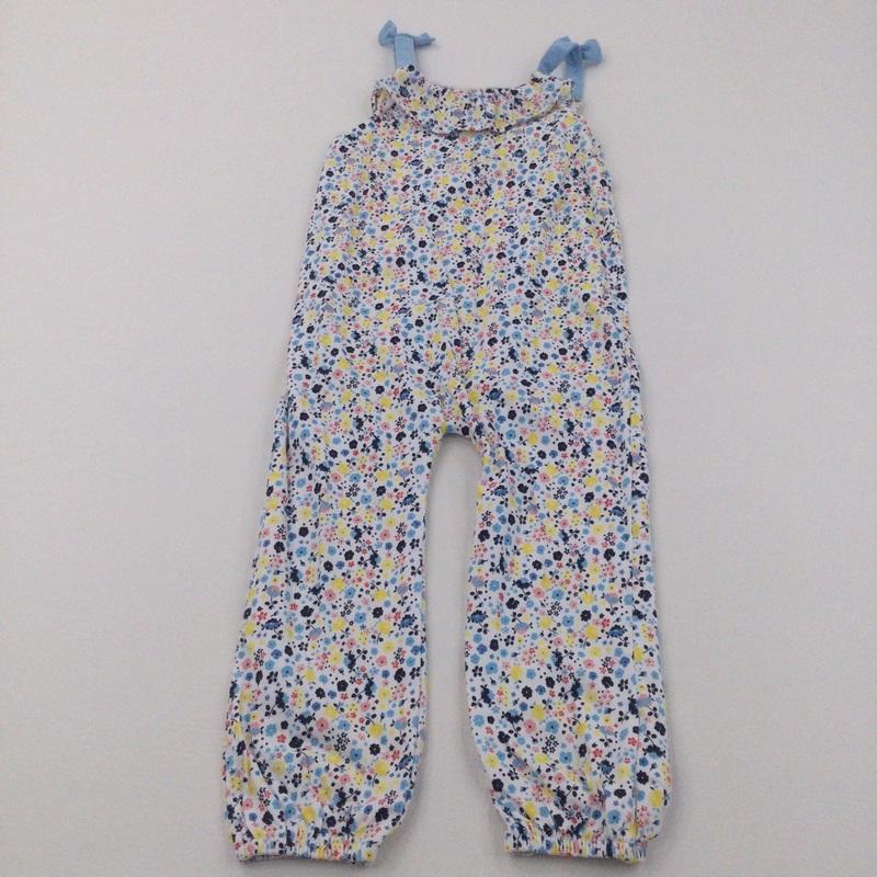 Colourful Flowers White & Blue Jersey Jumpsuit - Girls 2-3 Years