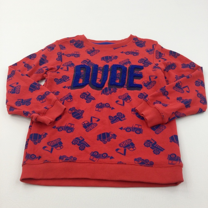 'Dude' Construction Vehicles Red & Blue Sweatshirt - Boys 5-6 Years