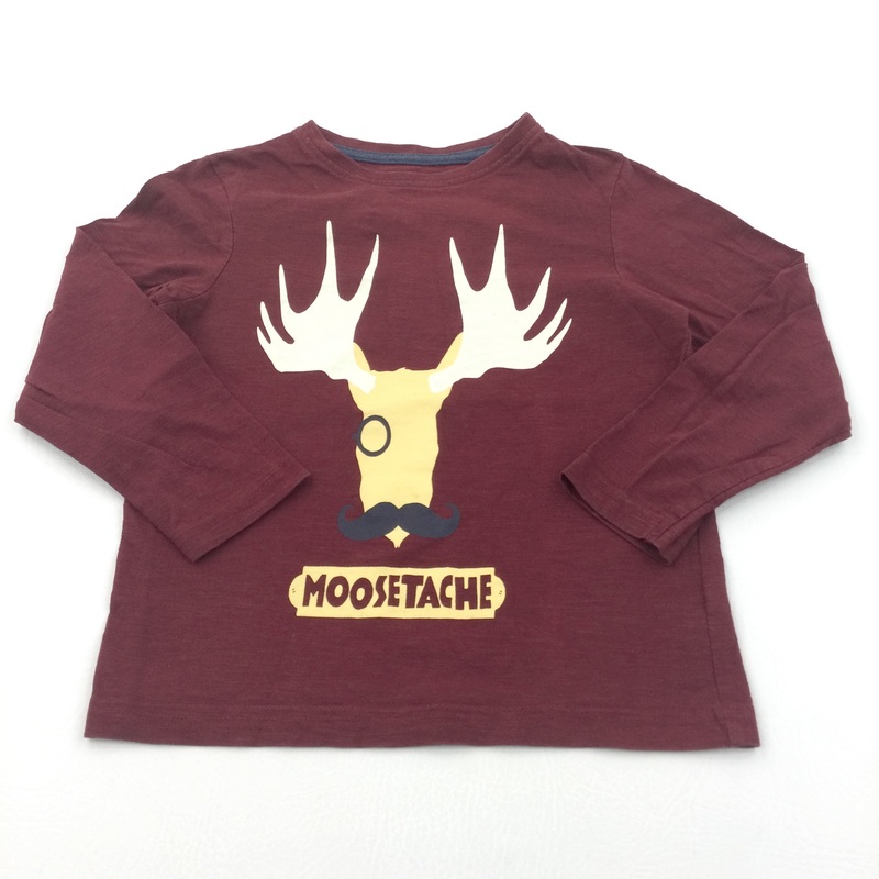 'Moosetache' Burgundy Long Sleeve Top - Boys 5 Years