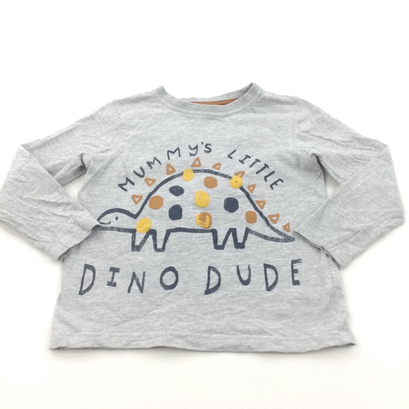 'Mummy's Little Dino Dude' Dinosaur Grey Long Sleeve Top - Boys 4-5 Years
