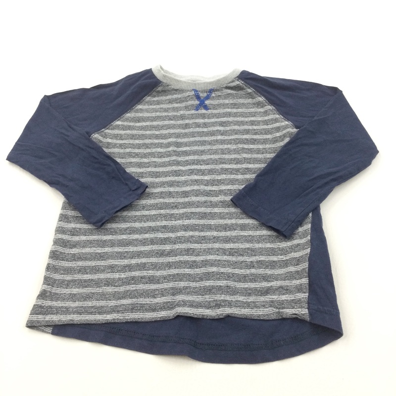 Navy & Grey Striped Long Sleeve Top - Boys 4-5 Years