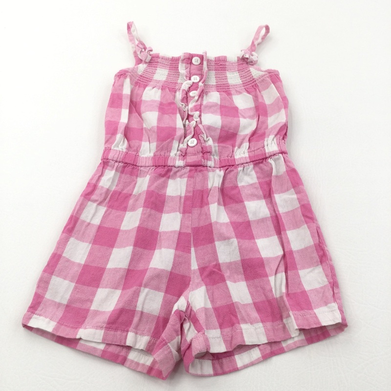 Pink & White Checked Cotton Playsuit - Girls 2-3 Years