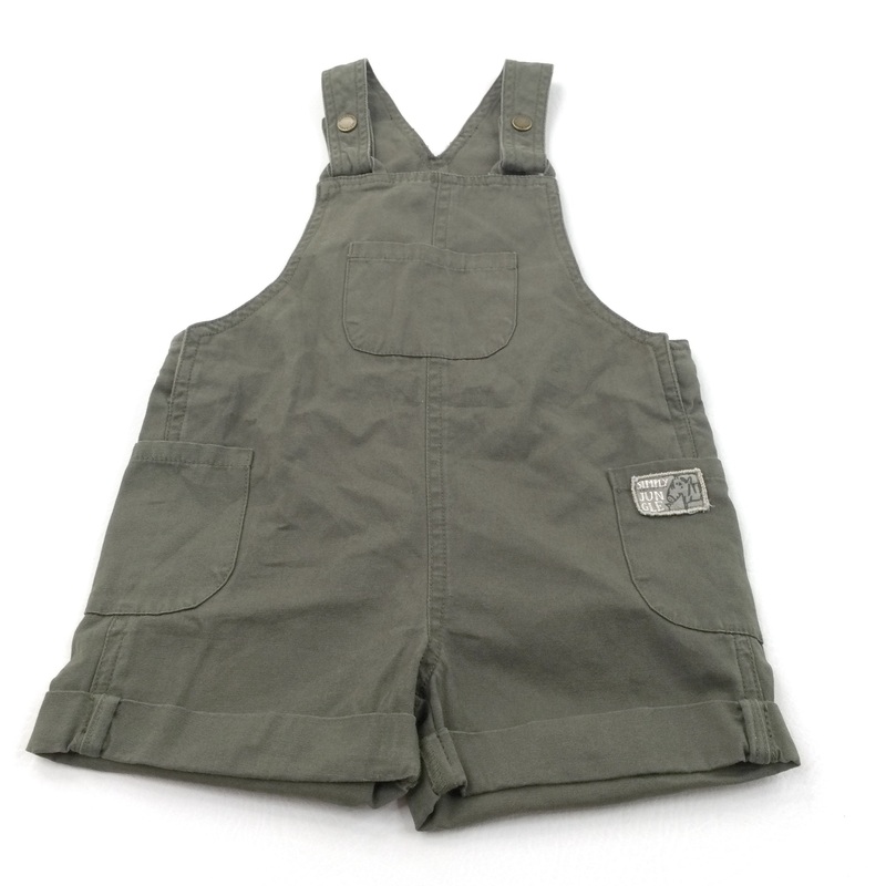 'Simply Jungle' Dark Green Cotton Twill Short Dungarees - Boys 2-3 Years