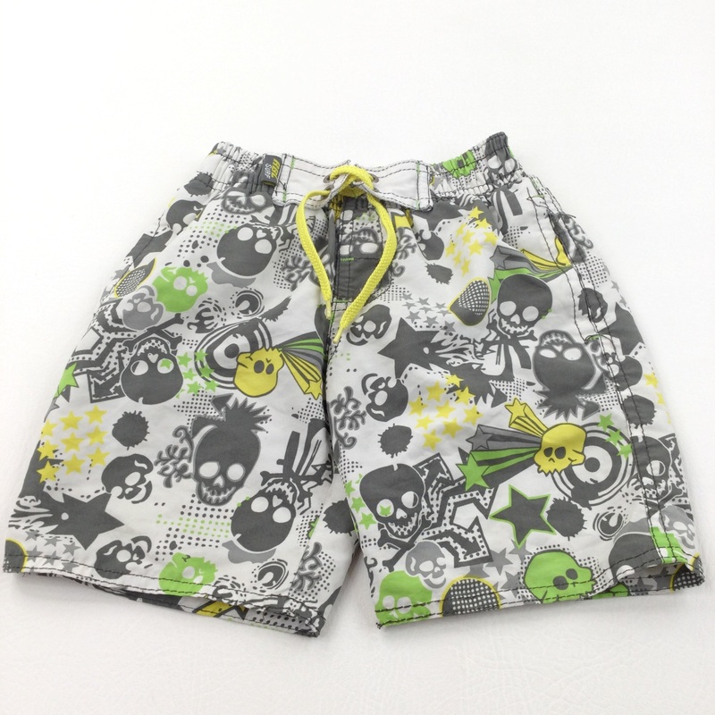 Skulls Grey, Yellow & White Swimming Shorts - Boys 2-3 Years